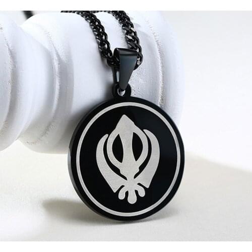 Sikhism Symbol Sikh Khanda Pendant Men Neckkace Black Stainless Steel 24inch Chain Amulet Jewelry