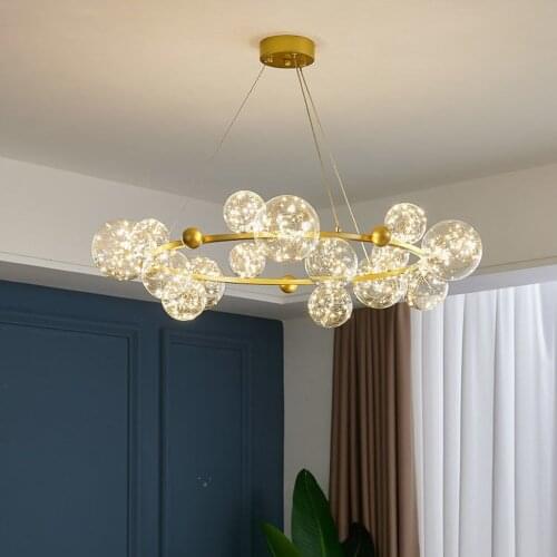 Modern Gypsophila LED Pendant Lights Golden Round Long Strip Glass Starlight Pendant Lamp For Dinning Room Romantic Decor