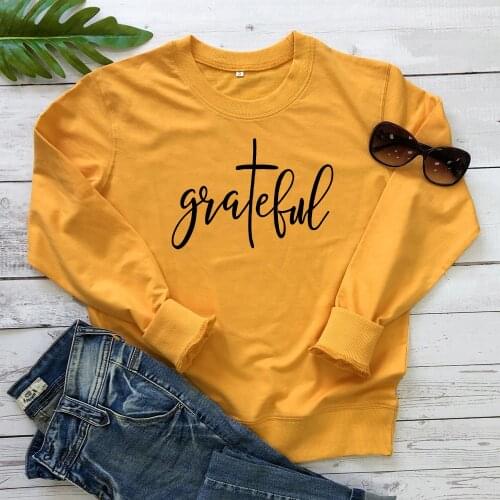 Grateful Letter Print Sweatshirt Womens Christian Church Thanksgiving Sweatshirts Casual Thankful Grateful Blessed Pullovers