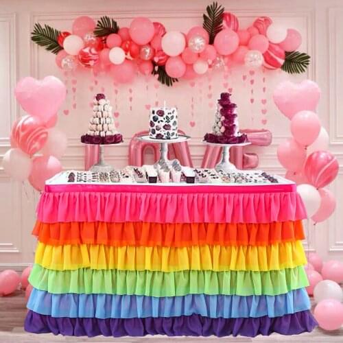 Tulle Tutu Patchwork Table Skirt Tablecloth 6 Tiers Color Tableware Decoration Wedding Birthday Baby Shower Party Decoration