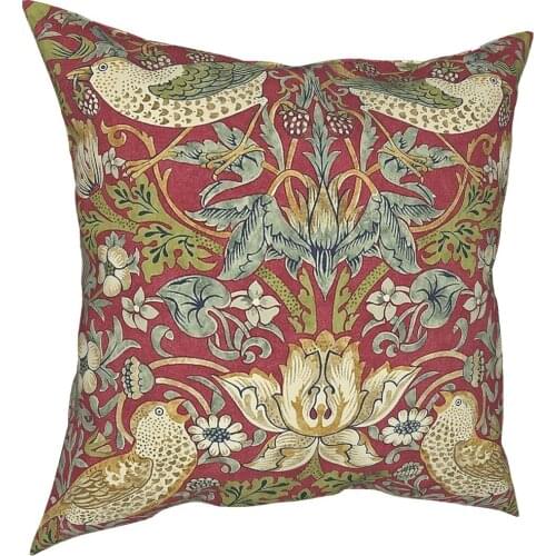 William Morris Strawberry Red Pillowcover Home Decor Floral Vintage Victorian Cushion Cover Throw Pillow for Sofa Polyester