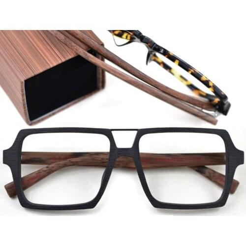 Vintage Eyeglasses Men Women Square Acetate Glasses Frame Man Oversized Fake Wooden Grain Black Nerd Eyewear for Optic Lens