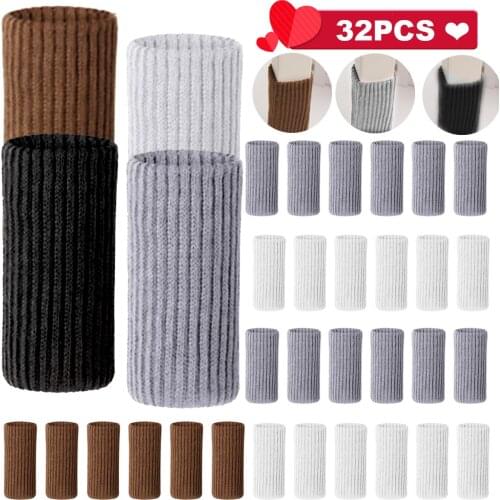 32 Pcs Knitted Chair Leg Socks High Elastic Floor Protectors Moving Noise Reduction Bottom Pad Leg Cover Furniture Decoration