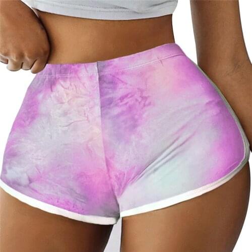 2020 Summer Women Tie Dye Print Short Pants Contrast Binding Side Split Elastic Waist Patchwork Casual Beach Party Shorts