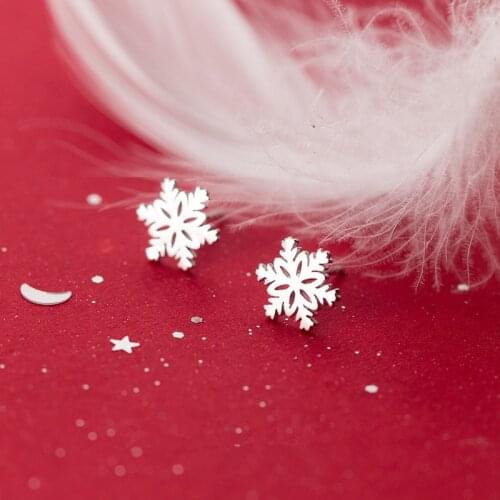 WANTME Fashion Genuine 100% 925 Sterling Silver Jewelry Cute Christmas Snowflake Stud Earrings for Women Girls Gift Brinco