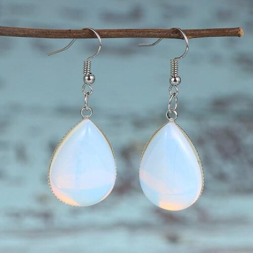 2020 Fashion BOHO Jewelry Women Water Drop Statement Natural Opal Crystal Tiger Eye Stone Pendant Drop Dangle Earrings