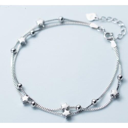 925 Sterling Silver Double Layer Star Bead Charm Bracelet&Bangle For Women Elegant Party Jewelry Pulseras sl218