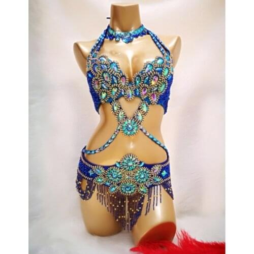 2021 NEW High quality Womens beaded Crystal belly dance costume Bar+Belt+Necklace 3pc set sexy bellydancing costumes 1732