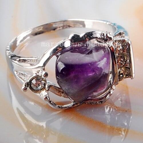 Free Shipping Women Fashion Jewelry 13x19mm Fashion Natural Purple Crystal Art Bead Ring 9" US C4060