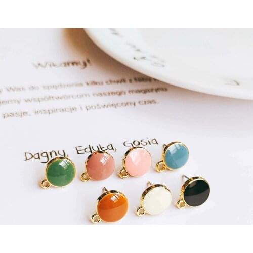 Simple Enamel Alloy Round Stud Earring Components Eardrop Simple Color Style DIY Jewelry Accessories Handmade Materials 1pcs
