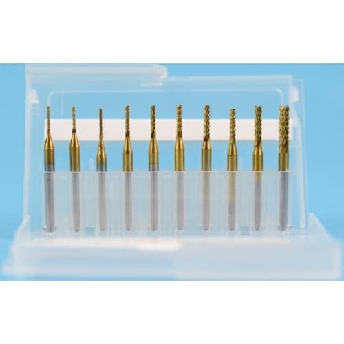 10pc Titanium Coated 0.8-3.175mm Corn Teeth End Mill Milling Cutter CNC Router Bit Tool PCB Circuit Cutter