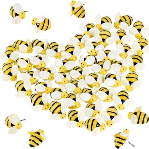 MOGII Office Accessorie 30pcs Thumbtacks Kawaii Drawing Pins Decorative Resin Material Bee Pushpins for School Cork Board