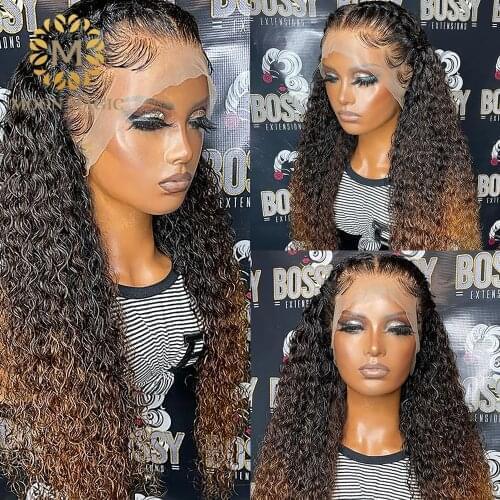 13x4 Lace Frontal Wig Curly Human Hair Wig Honey Blonde Ombre Lace Front Wig Human Hair Pre Plucked Lace Wigs For Black Women