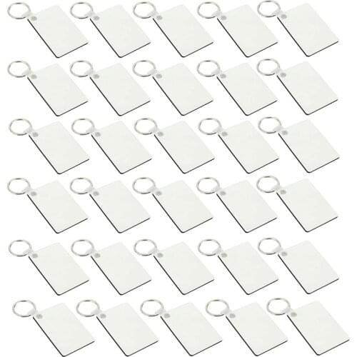 30Pcs Wooden Hardboard Keychains Blank Rectangle MDF Keychains Sublimation Heat Transfer Keychains Kit Jewelry Making