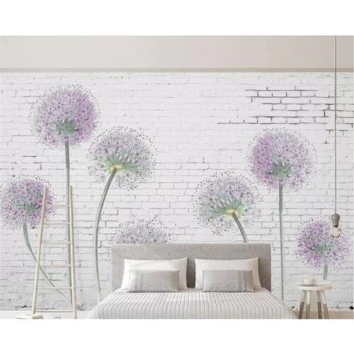 Beibehang custom made wall papers home decor Modern white brick wall purple dandelion sofa background wall wallpaper 3d behang