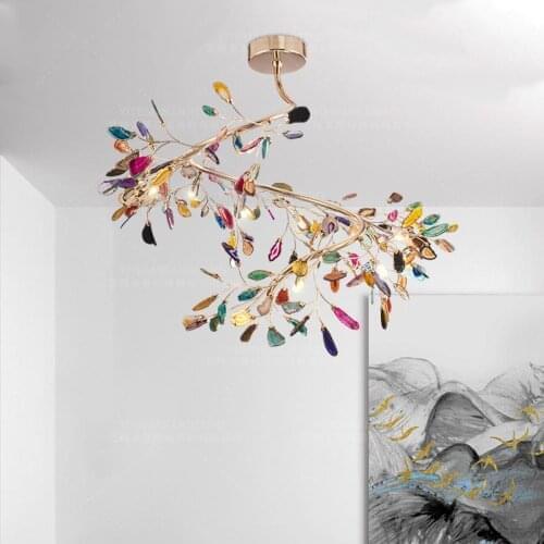 Large LED chandelier lighting gold tree branch agate chandelier for stair/bedroom/dining room/kitchen/living room/girls room