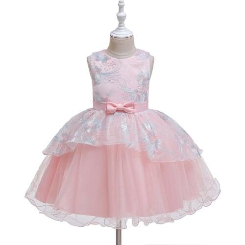 New Babys Baptism Dress Childrens Bow Princess Dress 1-5 Birthday Evening Dress Little Flower Girl Dress