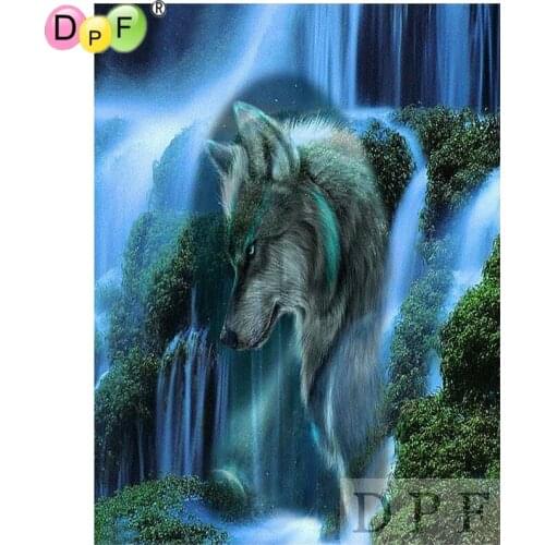 DPF diamond embroidery Wolf shadow waterfall diamond painting cross stich diamond mosaic square needlework home decor pattern