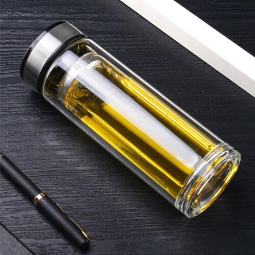 Double Layer Glass Water Cup High Borosilicate Thick Bottom Portable Car Cup Creative Business Gift Bottles