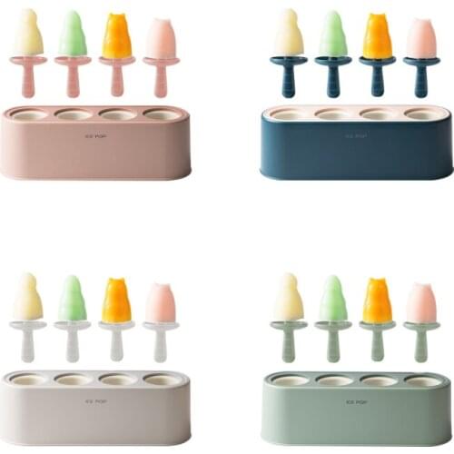 Home Ice Cream Mold Silicone 4-hole Ice Mold Popsicle DIY Tool Children Dessert Ice Cream Mold Kitchen Tools DIY Ice Cream