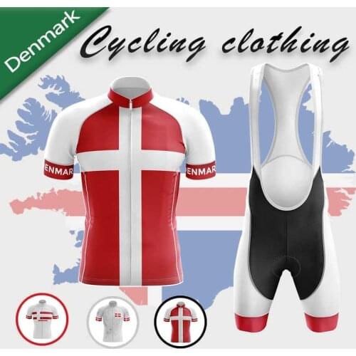 Raudax Cycling Jersey Set Men Clothes Summer Denmark flag Team Bicycle Clothing Maillot Ropa Ciclismo Sports Kit 19D Gel pad
