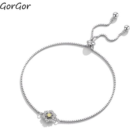 GorGor Bracelets Women 925 Sterling Pattern Box Chain Flower Pendant Platinum Exquisite Temperament Anniversary Jewelry L504