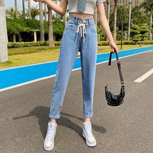 GUUZYUVIZ Bandage Jeans Woman High Waist Denim Straight Pants Casual Vintage Pantalones Vaqueros Mujer Summer New