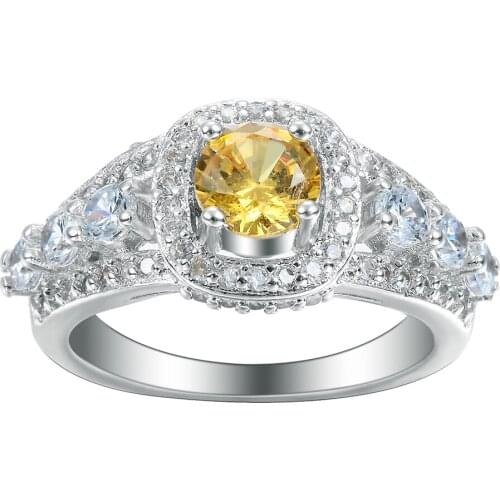 Hainon New Arrival Luxury Yellow CZ Crystal Wedding Band Engagement Rings for Women Micro Paved Austrian Zircon Charm Rings