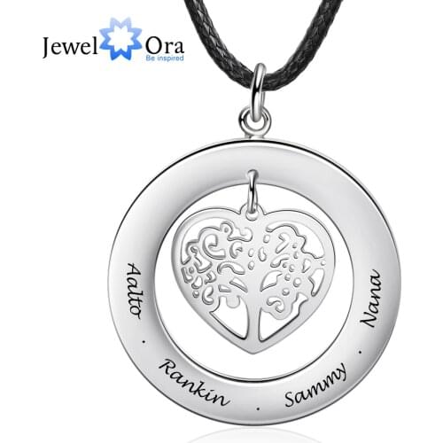 JewelOra Customized Stainless Steel Tree of Life Men Necklace Personalized Family Names Engrave Pendant for Men Fathers Day Gift