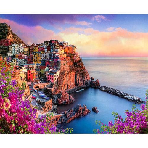 GATYZTORY 60x75cm DIY Painting By Numbers Seaside House Scenery Canvas Colouring HandPainted Oil Painting Artwork Home Decor