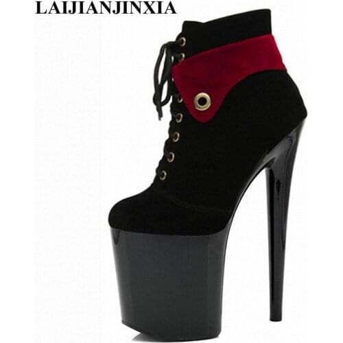 LAIJIANJINXIA Womens motorcycle Boots thick heel Round Toe boots 8 inch high-heeled Shoes 20cm High Heels Ankle Boots C-102