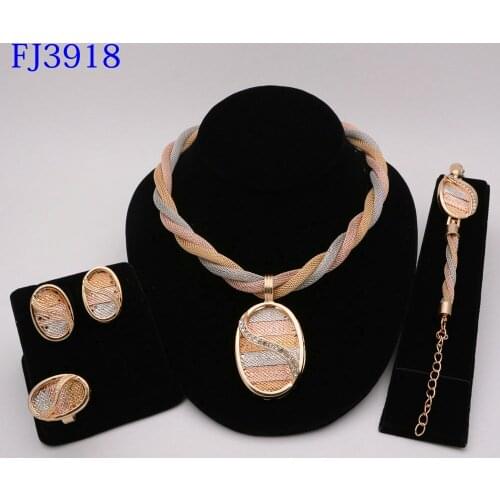 Hot sale Fashion necklace earring costume jewelry set Women wedding costume jewelry Gold Plated sets