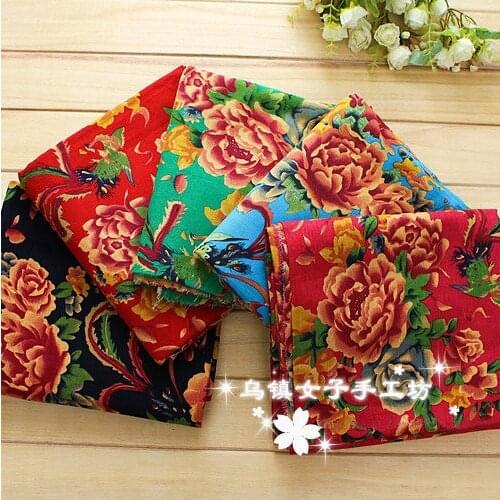 Meter Printed Peony Phoenix Floral Cloth Dresses Tissu Linen And Cotton Sewing Textile Tablecloth Home Decorative Fabric 2023BL