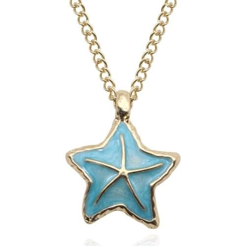 Cute Girls Korea Style Enamel Shell Starfish Pendant Necklace Women Gold Color Chain Choker Necklace Female Jewelry Party Gifts