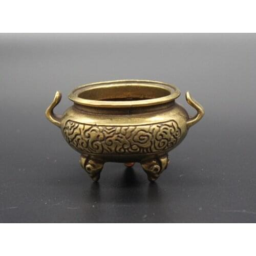 Mini) Elaborate Interesting Chinese Old-style Brass Censer Auspicious Statue, Carved with Cloud Design
