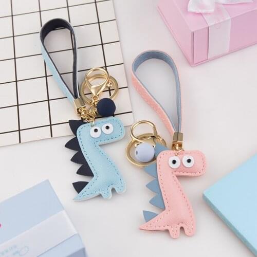 Korean Dinosaur Key Chain Pendant Couple Car Key Ring Leather Key Chain Doll School Bag Personality Creative Cute Pendant