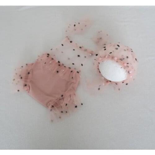 Soft Pink Newborn girl Lace bonnet and Romper Set for Photoshoot Baby Lace Clothes New born Photography Props