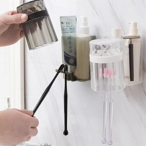 Fashion Transparent Toothbrush Cup Holder Set Bathroom Tumbler Mouthwash Wall-mounted Hanging Rack Makeup Storage Organizer Tool