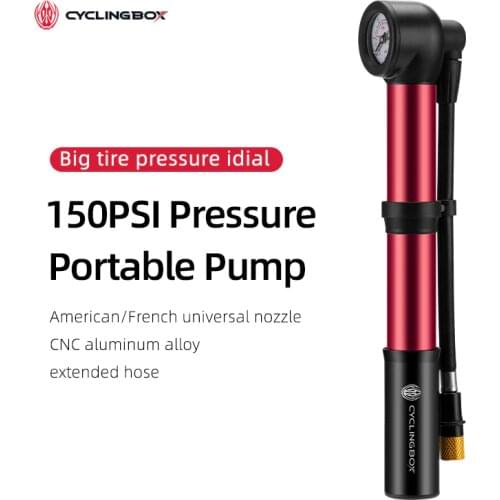 Presta Schrader Valve Bicycle Pump 150PSI Mini Bicycle Portable Inflator Universal High Presure Bike Tire Ball Inflator