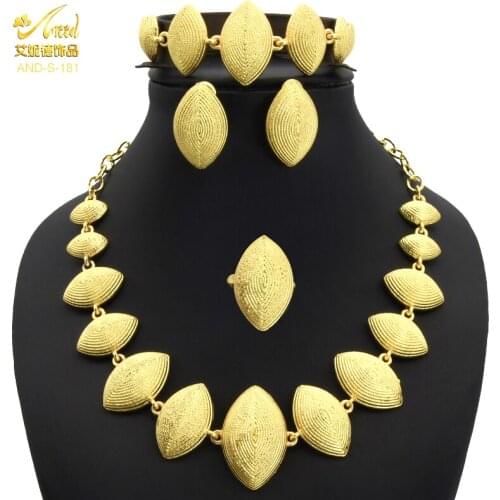 Nigeria Wedding African Gold Jewelry Set For Women Dubai Bride Luxury Necklace And Earrings Bracelet Sets Eritrea Accessories