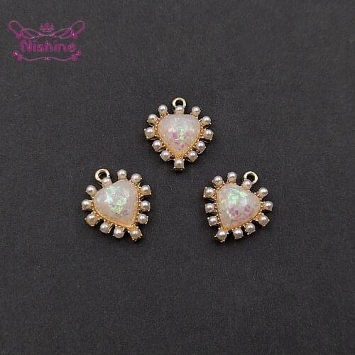 Nishine Shining Pearls Rhinestones Heart Shaped Alloy Buttons DIY Women Headband Wedding Party Bride Headwear Hair Embellishment