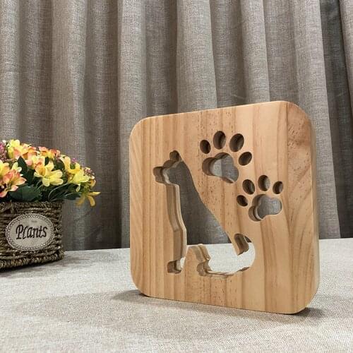 Kids Room Night Light Dog Wood Table Lamp USB Powered for Kids Bedroom Night Lamp Dog Claw Wood Engraving Bedside Table Lamp