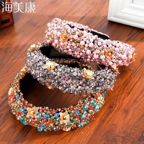 Haimeikang Beads Headbands for Women 2021 New Autumn Winter Hairbands Bezel Baroque Hair Hoops Vintage Crown Hair Accessoires