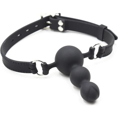 Open Mouth Gag Oral Fixation of Big Beads Mouth Gag Ball Silicone Harness With Anal Plug Dildo Head Strap For Lesbian SM Bondage