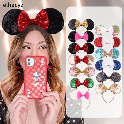 Large Mouse Ears Headband Bow Headwear Festival DIY Hair Accessories Hairband Christmas Sequin Hair Bows For Girls Women Gift