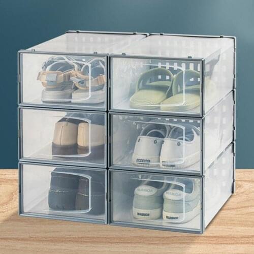 1/4/6/8/12 Transparent Shoe Storage Box Thickened Dustproof Shoes Organizer Box Folding Combination Shoe Cabinet Drawer Box