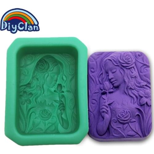 Rose Girl Craft Art Silicone Soap Mold Rectangle Fairy Craft Molds Diy Handmade Candle Molds S0291MN