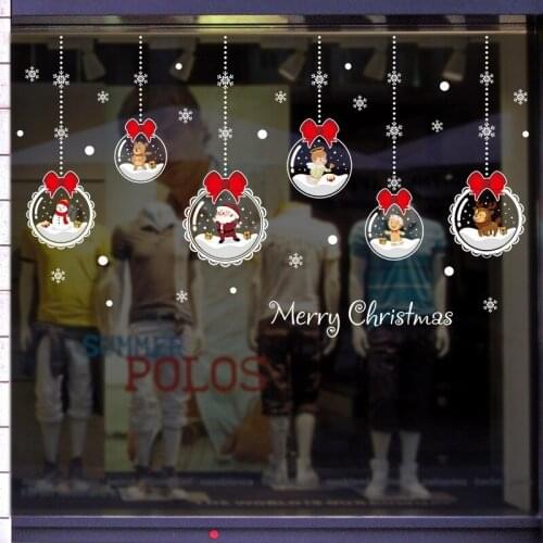 Christmas Balls Cartoon Santa Claus Wall Stickers For Shop Home Decor Xmas Festival Wall Mural Art Diy Window Decals