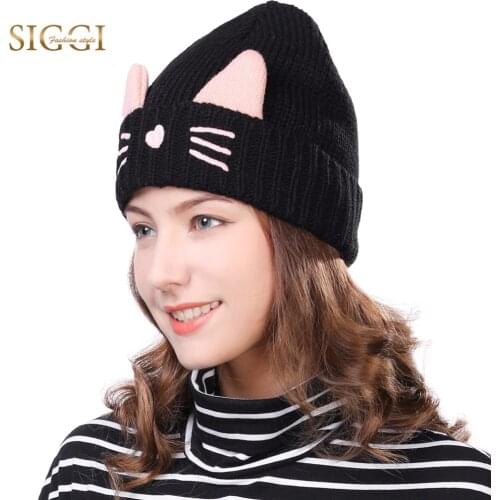 FANCET Women Knitted Beanies Cat Ear Cap Winter Hats Skullies for Girls Bonnets Gorros Cute Wool Thick Fleece Czapa Zimowa 88236