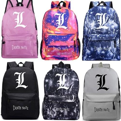 Death Note L Teens School Backpack Fashion New Pattern Men Women Travel Mochila Beautiful Students Boys Girls Book Rucksack